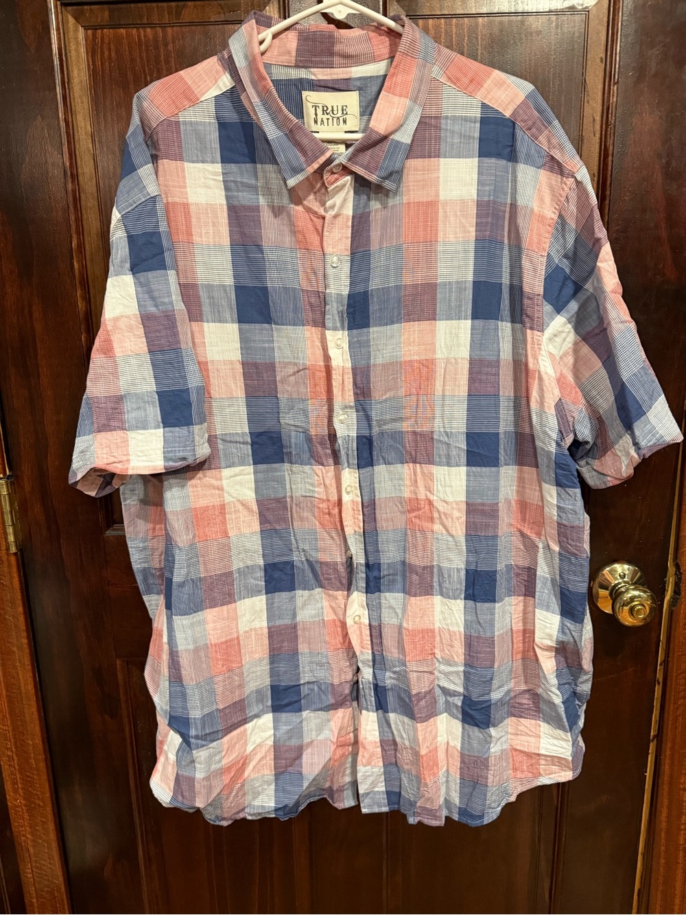 True Nation Short-Sleeve Plaid Button-Down Shirt - Blue & Pink